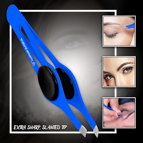 Professional Slant Tip Eyebrow Tweezers Set - Stainless Steel, Non-Slip Grip