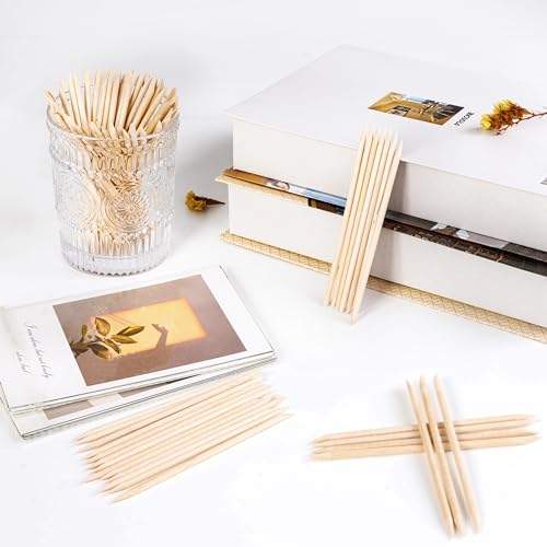 400 Pcs Orange Wood Cuticle Sticks 4.5 Inch for Nails - Dual-Ended Manicure