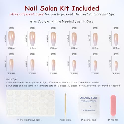 CoolNail Ombre Gradient Pink Nude French Ballerina Press-On Nails