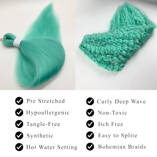 Turquoise Pre-Stretched Knotless Braiding Hair 26 Inch - Boho Style, Yaki Texture