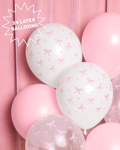 xo, Fetti 24pk Pink Bow Latex Balloons - 12" Party Decor