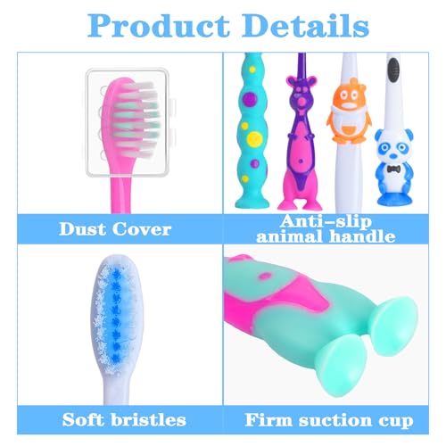 Newday 16 Pack Kids Animal Toothbrushes with Suction Cups