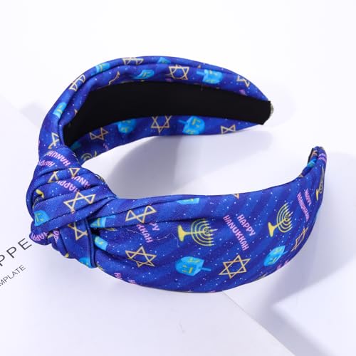 Blue Hanukkah Headband with Dreidl, Menorah & Star of David