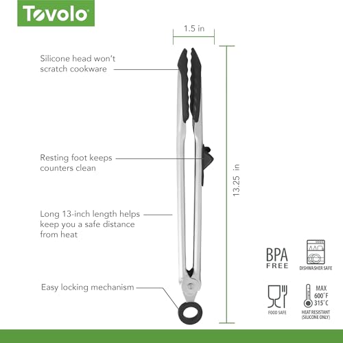 Tovolo 13” Silicone Tipped Kitchen Tongs - Durable Stainless Steel