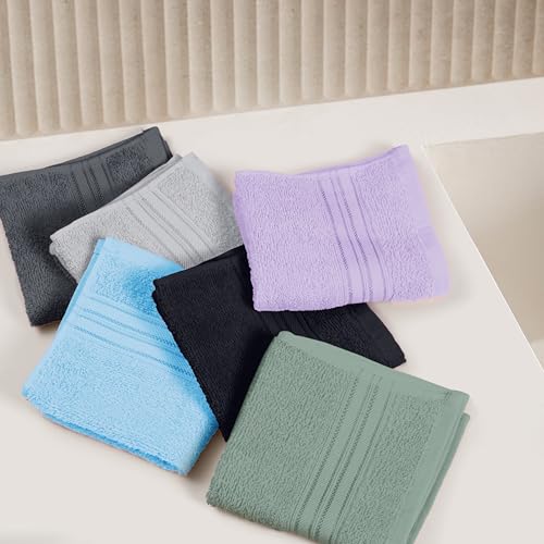 BOUTIQUO Multicolor Set of 12 Ultra Soft Cotton Washcloths 12x12 Inches - Face & Body Towels