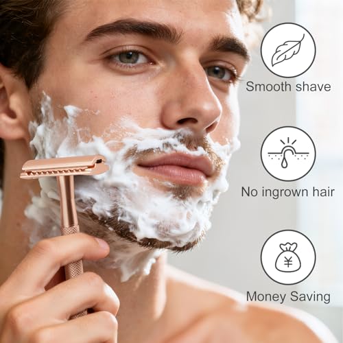 KAIYULUN Double Edge Safety Razor Set with Stand - Rose Gold