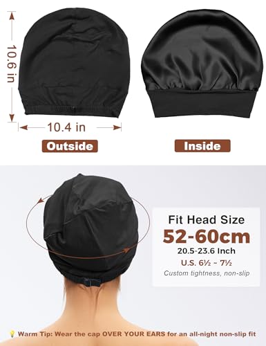 Mulberry Silk Lined Sleep Cap - Anti-Frizz Adjustable Hair Wrap for Night