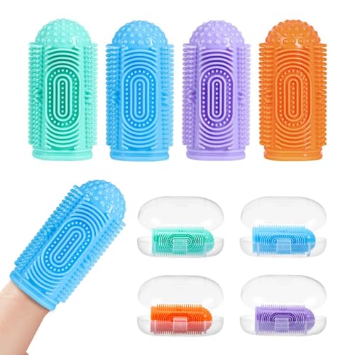 Silicone Baby Finger Toothbrush Set - 4 Soft Toothbrushes & Cases