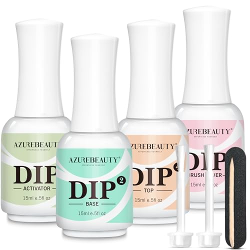 AzureBeauty Dip Powder Liquid Set 4+4pcs, 15ml Nail Kit for DIY & Salon