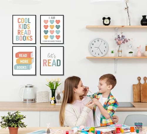 Let's Read Wall Art Prints Set for Kids Reading Nook - 8x10 Unframed