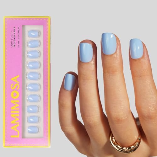 Lamimosa 32-Piece Baby Blue Press-On Nails - Extra Short Round Kit