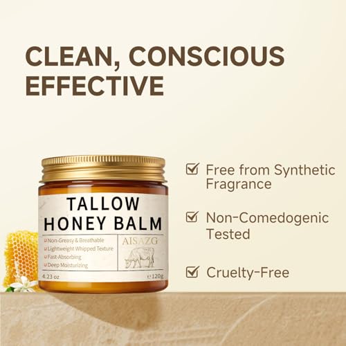 AISAZG Tallow Honey Face Moisturizer with Hyaluronic Acid & Niacinamide, Non-Greasy 4.23oz