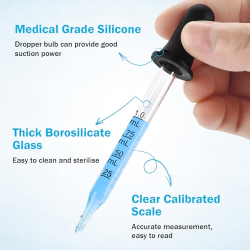 Herain 8-Pack 1mL Glass Eye Droppers with Measurement Tips