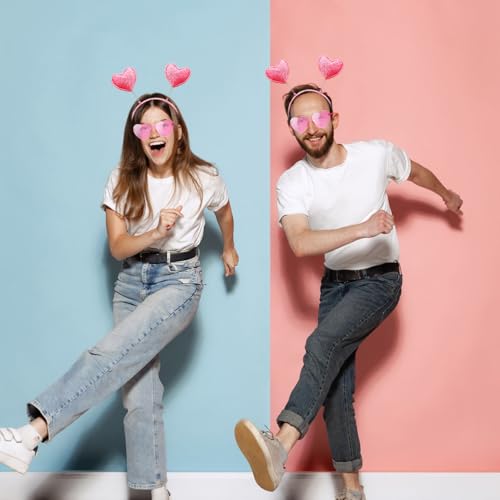 24 Pcs Valentine's Heart Headbands & Sunglasses Set - Pink Glitter