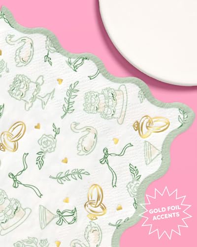Sage Green Bachelorette Napkins - 25 Paper Napkins with Gold Foil