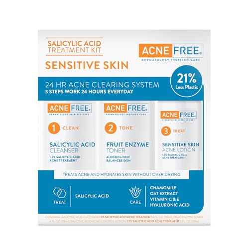 AcneFree 24Hr Acne Clearing System for Sensitive Skin - 3-Step Kit with 1.5% Salicylic Acid