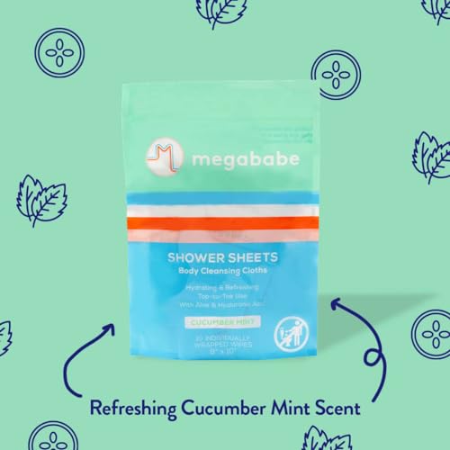 Megababe Cucumber Mint Shower Wipes - Oversized Refreshing Sheets
