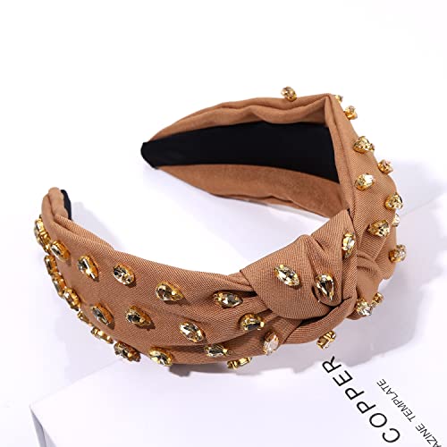 NVENF B-Brown Rhinestone Knotted Headband for Women Summer Hair Accessories