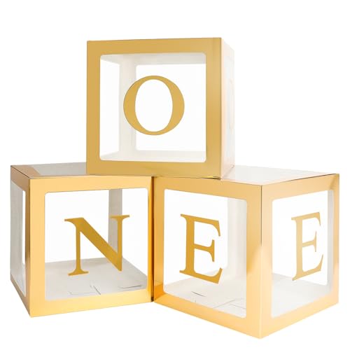 Gold First Birthday Balloon Box Set – 3 Pcs ONE Decorations