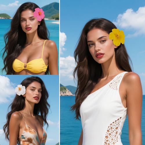 Hawaiian Flower Hair Clips - 6 Pcs Plumeria & Hibiscus 3.5"