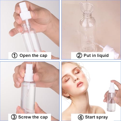 2oz Travel Spray Bottles Set – Refillable Fine Mist Plastic Bottles with Funnels & Labels