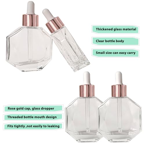 AGENIZ Clear Rose Gold 50ml Dropper Bottles Set of 6 with Lids for Essential Oils Perfume Serums