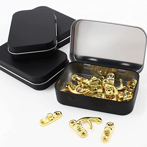 Murtenze 4-Inch Hinged Metal Tin Box - Matte Black Storage Container (12PCS)
