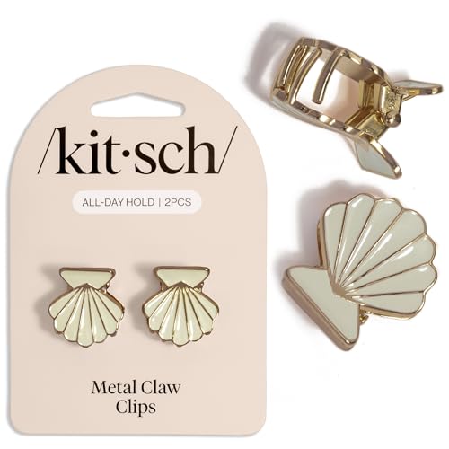 Small Gold and Pearl Clam Shell Hair Clips for Women - 2 Pack