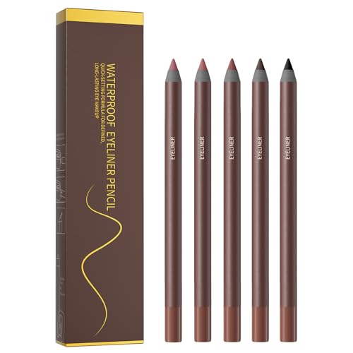 Pinkiou Waterproof Eyeliner Pencil Set - 5 Colors: Plum, Stone, Chocolate, Brown, Black