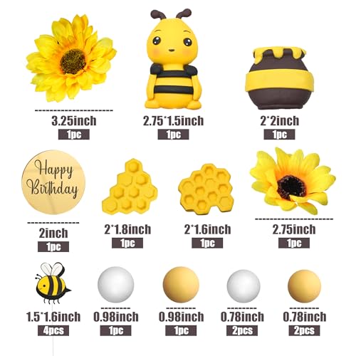 17 PCS Bee Cake Toppers Set for Honeycomb Birthday Party