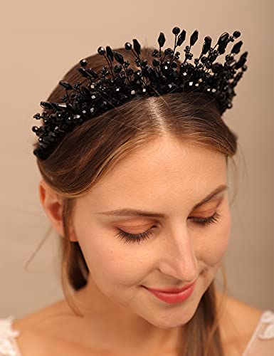 Black Pearl Tiara Hair Crown for Wedding & Bridal - Handmade Greek Goddess Style