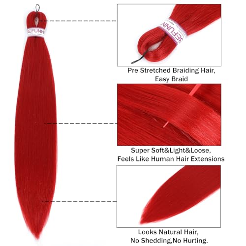 BEFUNNY 30 Inch Pre-Stretched Braiding Hair - 8 Packs Red Synthetic Yaki