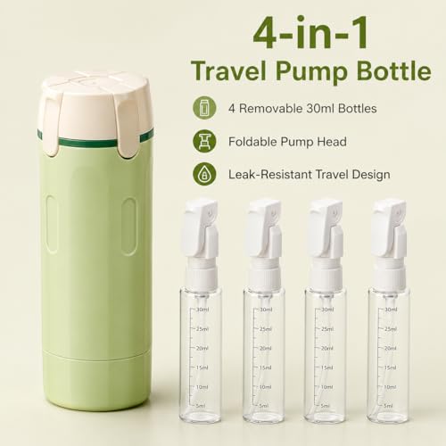 ONCIDO Green 4-in-1 Travel Dispenser Bottles, Leak-Proof Refillable Toiletry Set