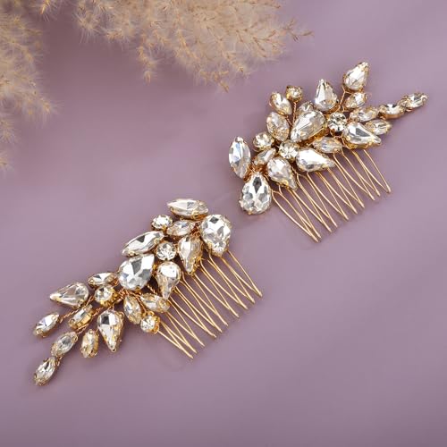 Teyglen Gold Rhinestone Wedding Hair Comb – Bridal Hair Accessory