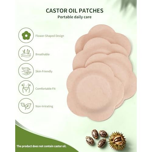 48PCS Castor Oil Patches, Disposable Castor Oil Pack Wraps with Organic Cotton Patches, Leak-Proof Belly Button Patch Cover, Portable & Breathable, Skin-Friendly, Beige