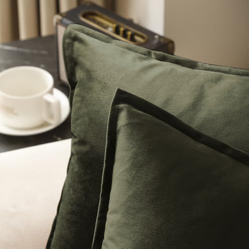 Olive Green Velvet Throw Pillow Covers 18x18 - Set of 2