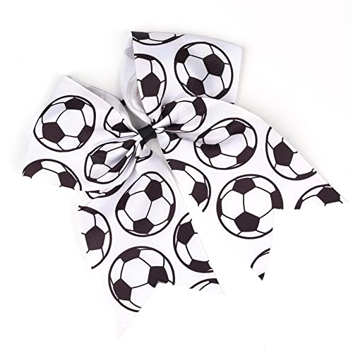 LDDCX White Soccer Hair Bows for Girls - Sport Ponytail Holders & Bows, 2 Pack