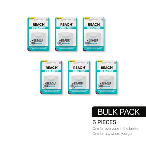 REACH Cool Mint Dental Floss, Waxed & Shred-Resistant, 55 Yard, 6 Pack