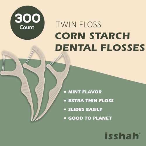Isshah Twin Thread Dental Floss Picks - 300 Count - Mint Flavored