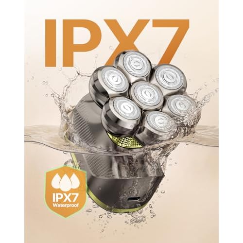 7D Head Shavers for Bald Men, Smooth Electric Razor for Head & Face, IPX7 Waterproof Wet/Dry Head Shaver, 5-in-1 Grooming Kit for Home & Travel, 120 Min, Gifts for Father's Day-Gunmetal Gold