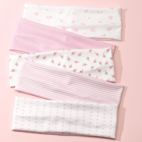Pink Fabric Headband Set for Women - Non-Slip Floral Hairbands
