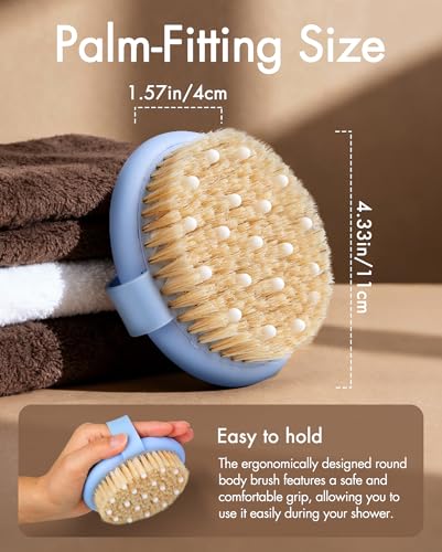 Dry Brushing Body Brush with Massage Nodes - Natural Boar Bristle, Blue Ocean Variant