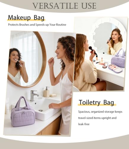 BUZFOWU Light Purple Travel Toiletry Bag for Women - Large Cosmetic Organizer with Wet-Dry Separation, Multi-Pocket & Carry Handle