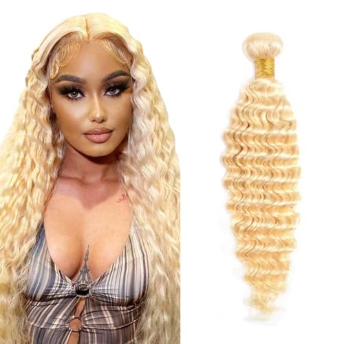 Freiuoke 613 Deep Wave Human Hair Bundle, 14 Inch Honey Blonde Virgin Hair