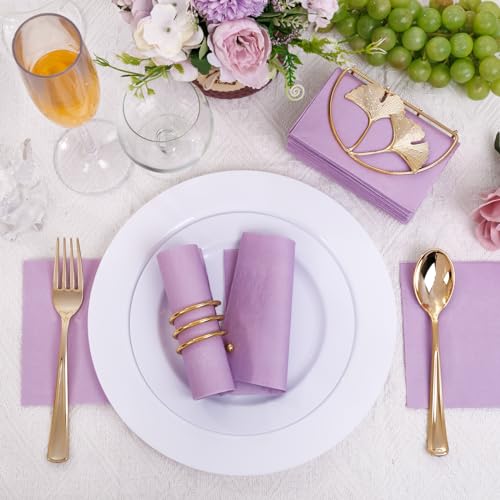 FLOWERCAT 100-Count Purple Cocktail Napkins - 2-Ply Disposable 5" x 5"