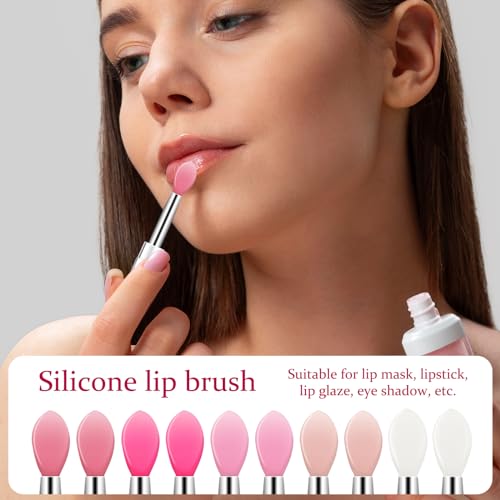 10 Silicone Lip Brushes with Caps - Reusable Lipstick Applicators