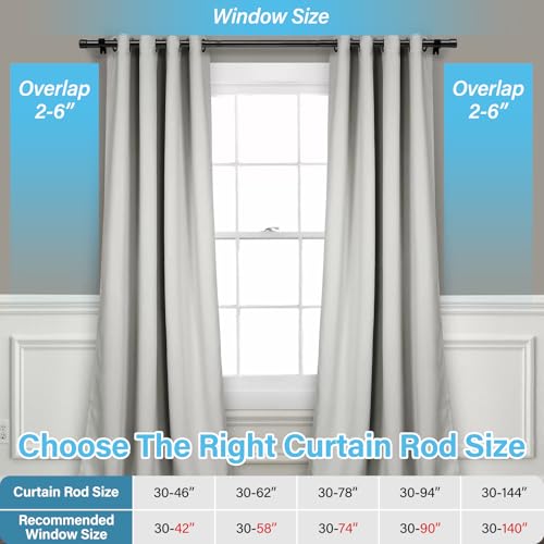 Adjustable Black Curtain Rod 30-46 Inch - Heavy Duty with Brackets