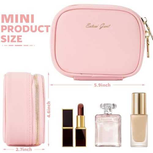 Pink Mini Makeup Bag with LED Mirror, Travel Cosmetic Organizer with 3 Light Modes