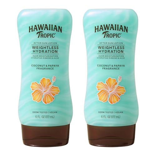 Hawaiian Tropic Weightless Hydration After Sun Lotion with Aloe, 6Fl Oz Twin Pack, Hawaiian Tropic Lotion, Moisturizing Lotion, After Sun Care, After Sun Moisturizer, 6Fl Oz each