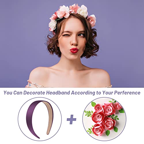 Anezus 16 Pack Multicolor Satin Headbands 1 Inch Non-Slip Hair Bands for Women & Girls DIY Crafts